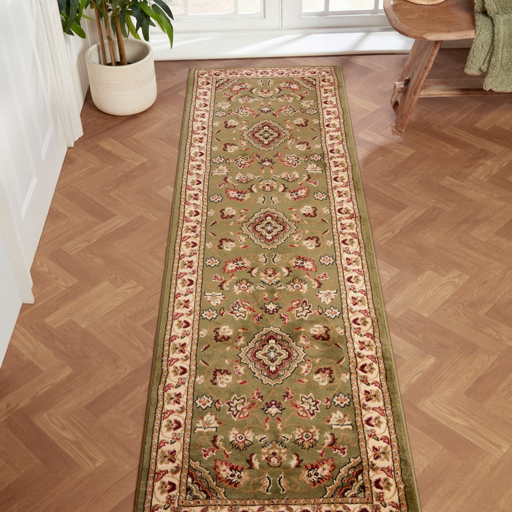 Sherborne Traditional Bordered Runner Rugs in Green